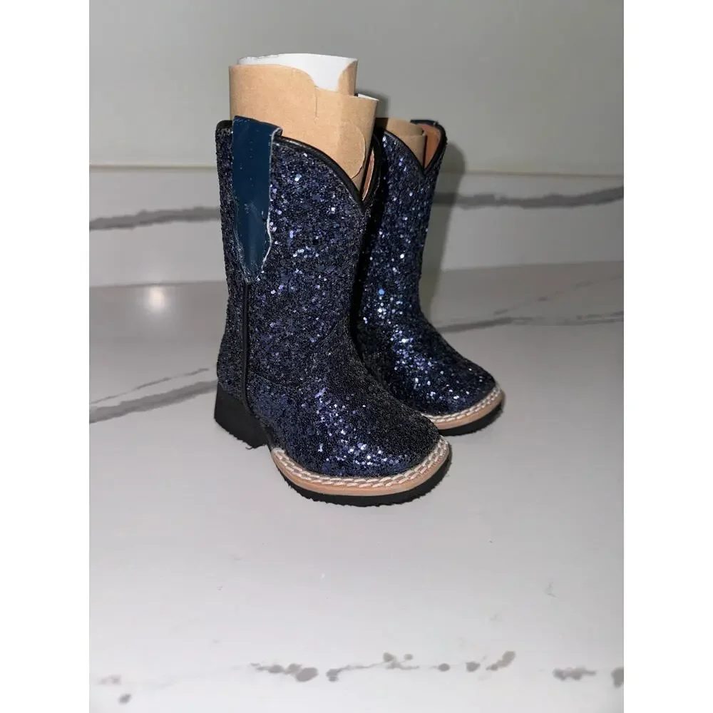 Tanner Mark‎ Girls Stormie Cobalt Glitter Cowboy Boots Infant Size 3 Navy